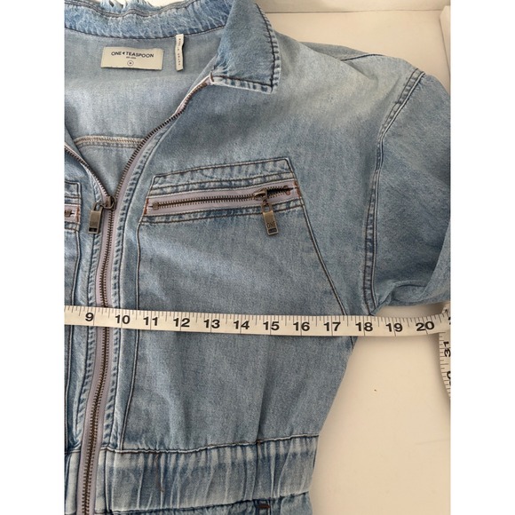 One Teaspoon Denim Mini Dress Size Medium Zip Front Modern Utility Designer - Picture 5 of 16
